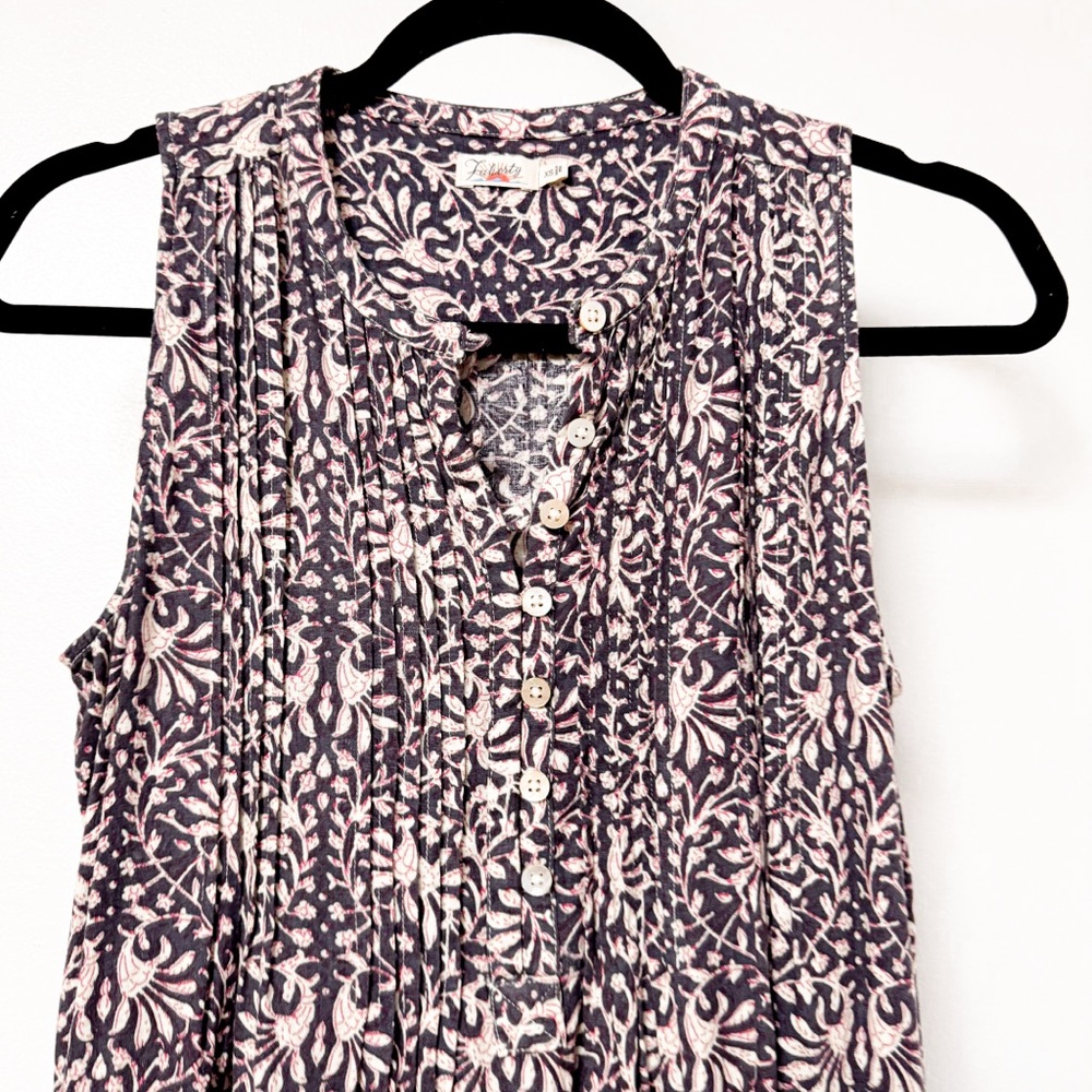 Faherty Isha Sleeveless Pintuck Linen Blend Minidress Midnight Kurala Floral - Picture 6 of 12